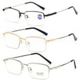 thumbnail image 1 of 3 Pairs of Super Elastic Memory Ultralight Metal Readers Anti-Blue Light Half Rimless Rectangle Reading Glasses +4.00 for Men, 1 of 4