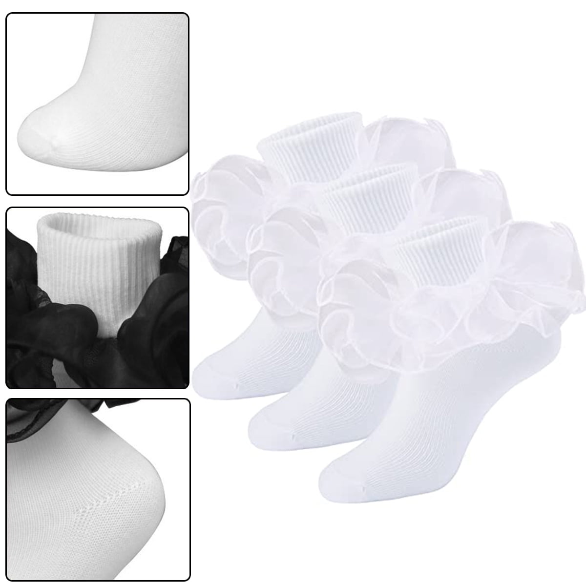 3 Pairs of Toddler Baby Girl Double Ruffle Socks Large Ruffle Lace