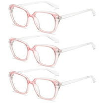 3 Pairs of Transparent Pink Reading Glasses 4.00 for Women Blue Light Blocking Square Readers  4.00 HD