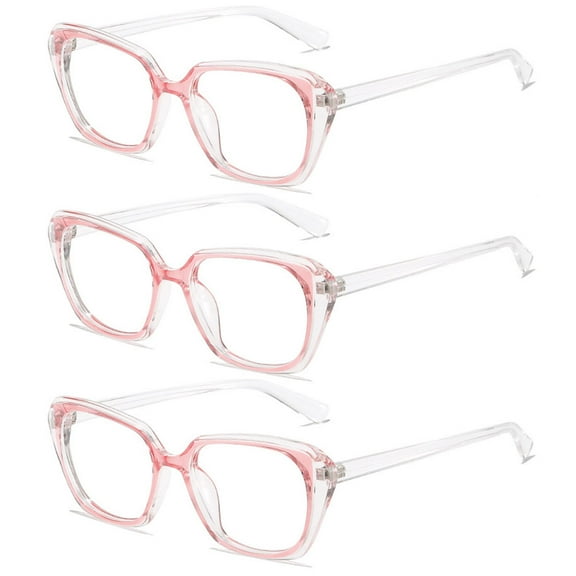 3 Pairs of Transparent Pink Reading Glasses 4.00 for Women Blue Light Blocking Square Readers +4.00 HD