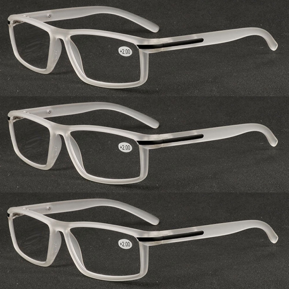 3 Pairs of Transparent Resin Classic Reading Glasses 4.00, Plastic Rectangle Sport Business Readers 4.00 for Men