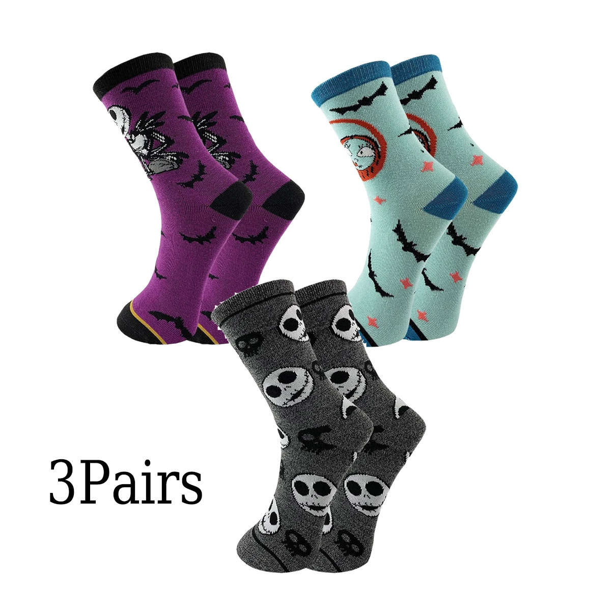 3 Pairs of Unisex Nightmares before Christmas Socks New Cartoon Jack Skellington Socks,3color
