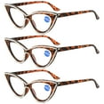 thumbnail image 1 of 3 Pairs of Women Blue Light Blocking Cat Eye Reading Glasses 3.00 Ladies Handmade Diamond Tortoiseshell Frame Readers +3.00 Strength, 1 of 7