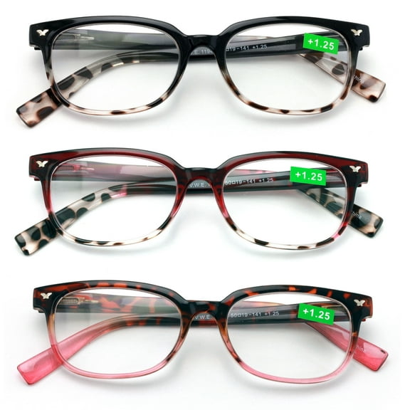 3 Pairs of Women Classic Reader With Spring Hinges - Half Translucent Tortoise Reading Glasses Clear Magnification 2.25