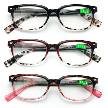 3 Pairs of Women Classic Clear Lens Reader With Spring Hinges - Half Translucent Tortoise Reading Glasses +2.50