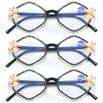 3 Pairs of Women Diamond Shape Reading Glasses 1.00 Ladies Black Frame Pearl Elegant Blue Light Blocking Readers 1.00 Strength