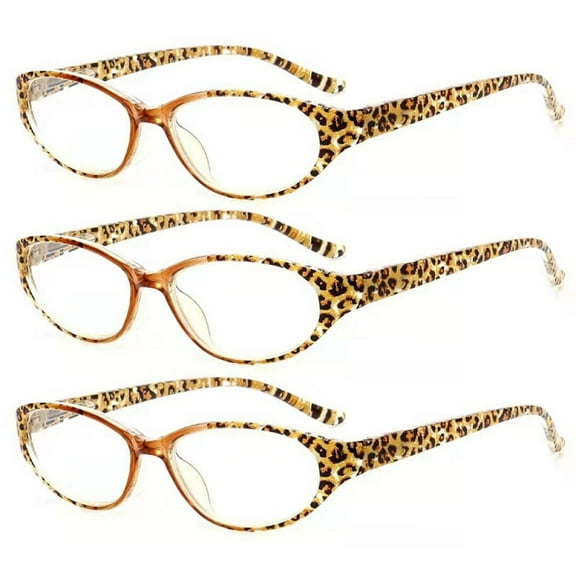 3 Pairs of Women Oval Leopard Print Reading Glasses Spring Hinge Presbyopic Glasses Lightweight Plastic Readers +2.00
