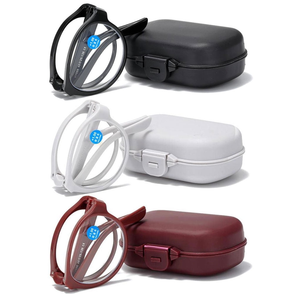 3 Pairs of Women Spring Hinge Folding Reading Glasses HD Fashion Anti-Blue Light Presbyopia Glasses Square Plastic Foldable Readers with Case +1.00