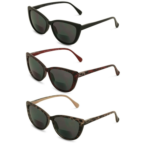 3 Pairs of Women's Bifocal Reading Sunglasses Reader Glasses Cateye Vintage Leopard Outdoor