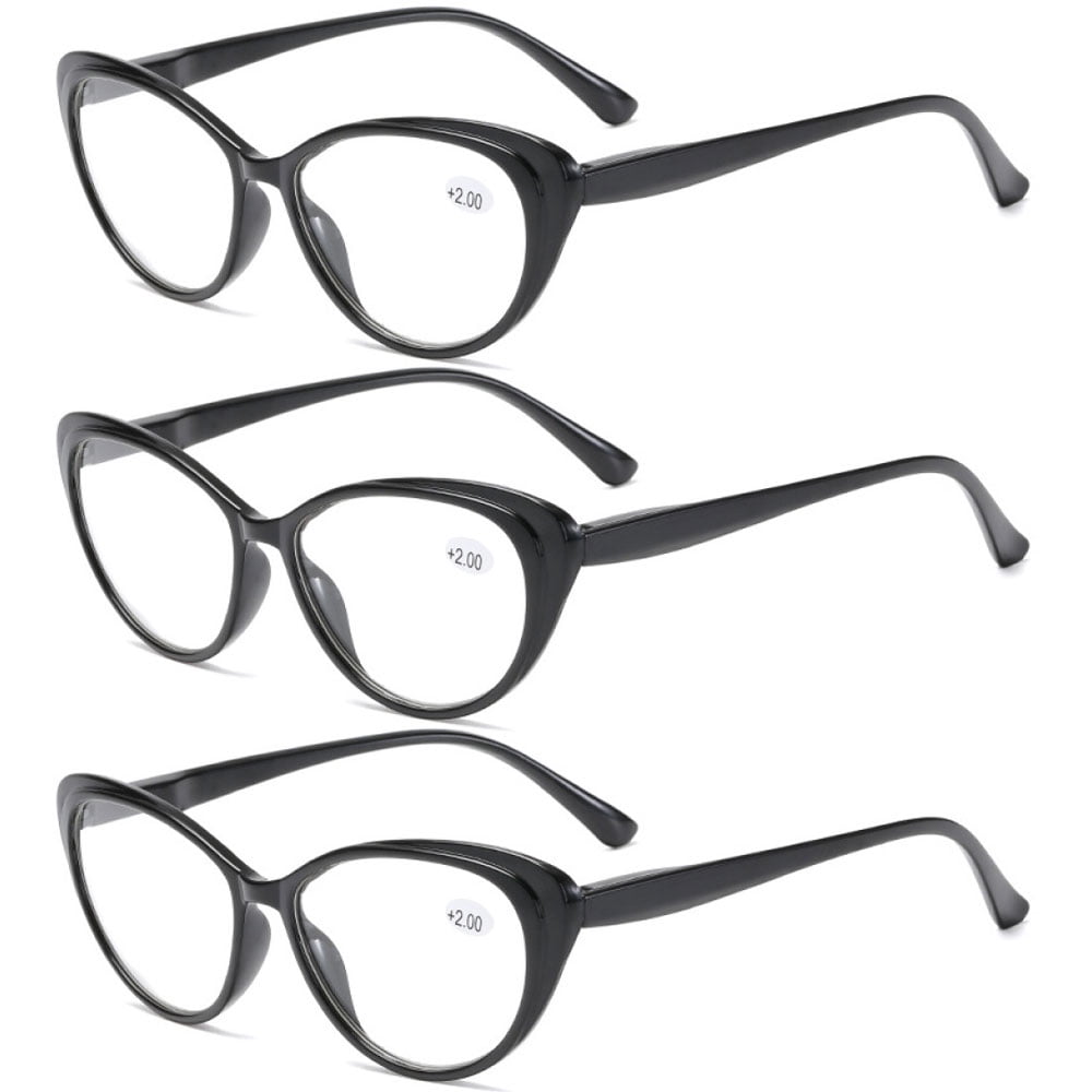3 Pairs of Women's Black Cat Eye Reading Glasses 3.50 Spring Hinge Plastic Lightweight Readers +3.50