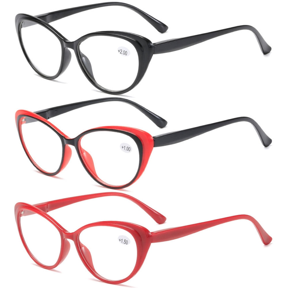 3 Pairs of Women's Cat Eye Reading Glasses 2.50 Spring Hinge Plastic Lightweight Readers +2.50