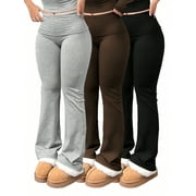 SDNGED 3 Pairs per Set of Women's Yoga Pants Stretch Waist Gym Workout Flared  Casual High Waisted Sports Plus Size Long Pants