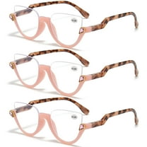 3 Pairs of Womens Half Moon Spring Hinge Reading Glasses 1.5 Fashion Diamond Pink Readers 1.5