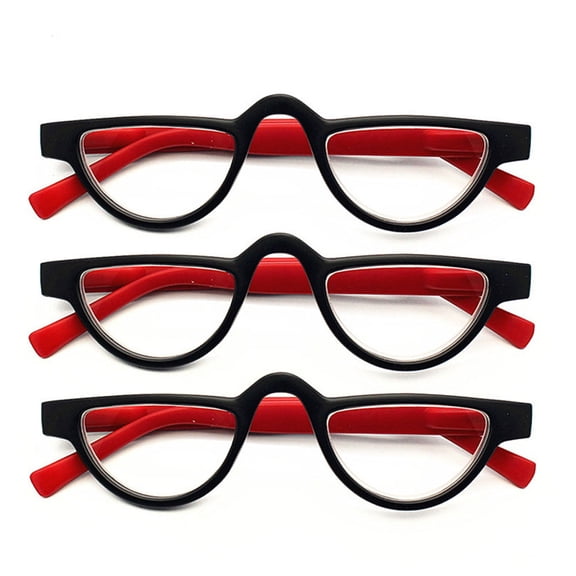 3 Pairs of Womens Half Moon Spring Hinge Reading Glasses 3.5 Men Fashion Red Classic Readers +3.5