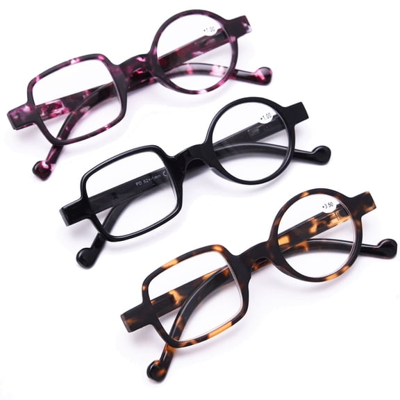 3 Pairs of Womens Mens Square Round Reading Glasses 1.5, Designer Spring Hinge Readers +1.50