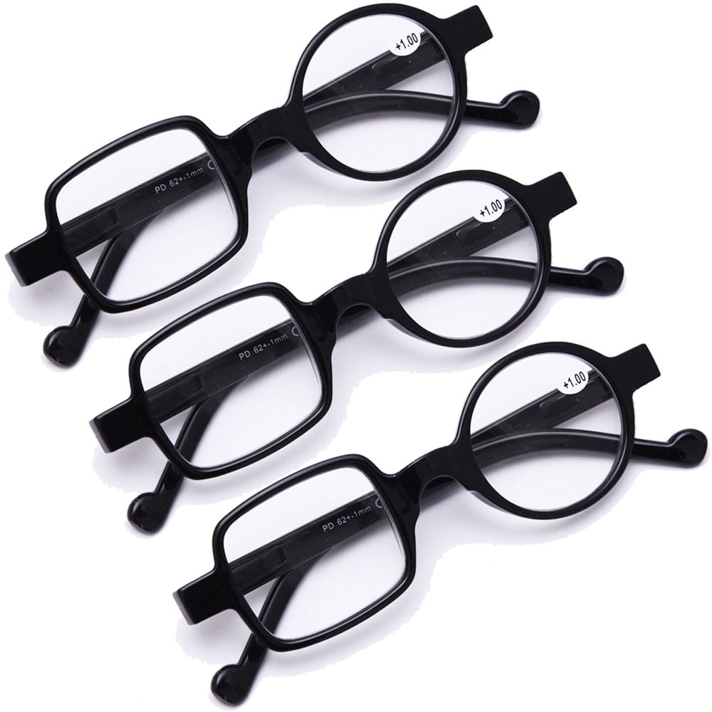 3 Pairs of Womens Mens Square Round Reading Glasses 2.0, Black Designer Spring Hinge Readers +2.00