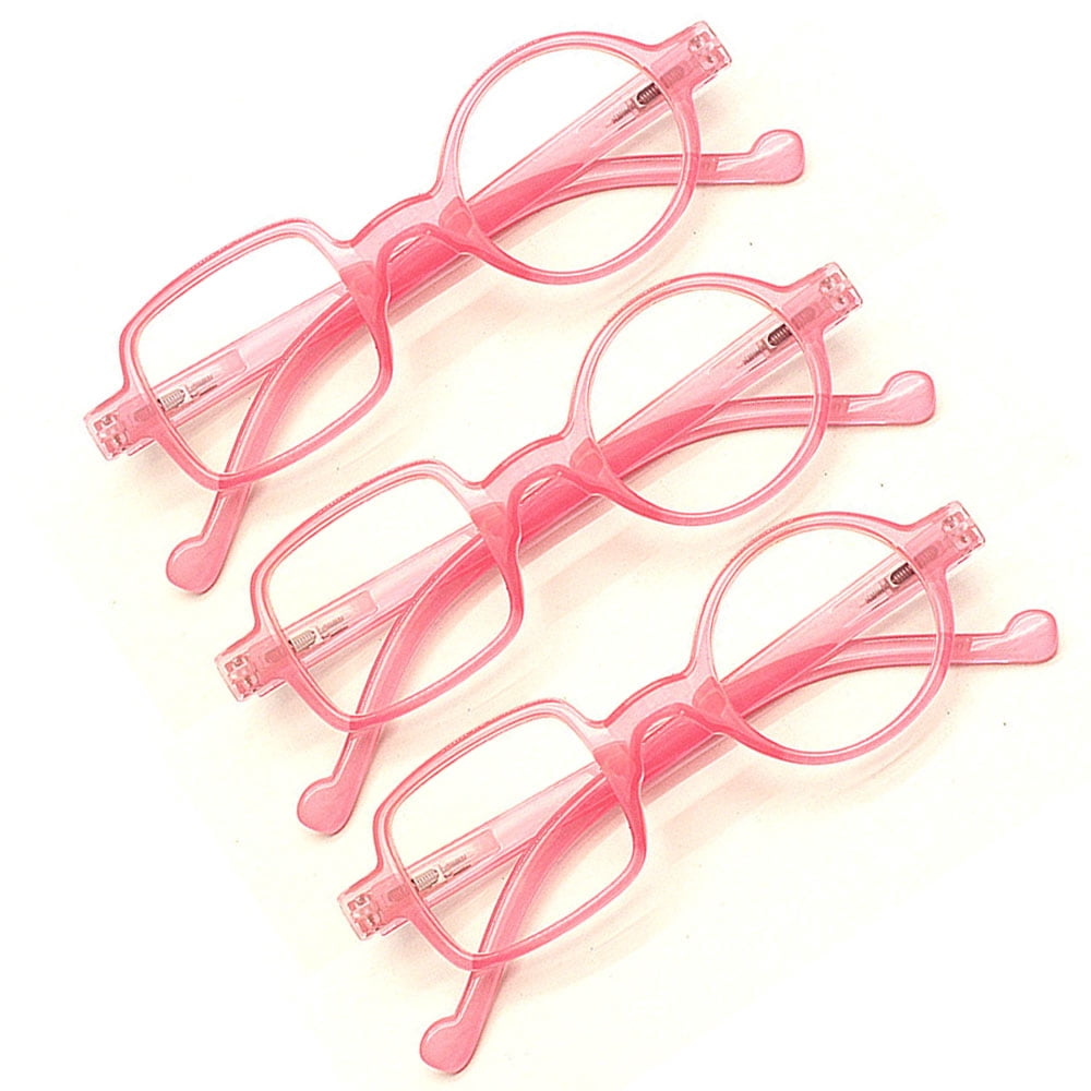 3 Pairs of Womens Mens Square Round Reading Glasses 3.5, Pink Designer Spring Hinge Readers +3.50