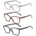 thumbnail image 1 of 3 Pairs of Womens Square Oversized Square Reading Glasses 2.00 Mens Wood Grain Classic Spring Hinge Readers +2.00, 1 of 4