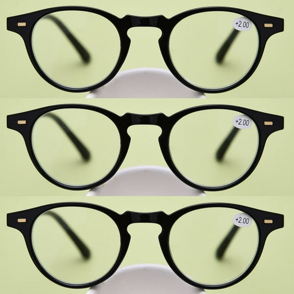 3 Pairs of Womens Vintage Round Reading Glasses, Mens Stylish Classic Black Readers HD +2.50