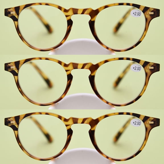 3 Pairs of Womens Vintage Round Reading Glasses, Mens Stylish Classic Tortoiseshell Readers HD +3.00