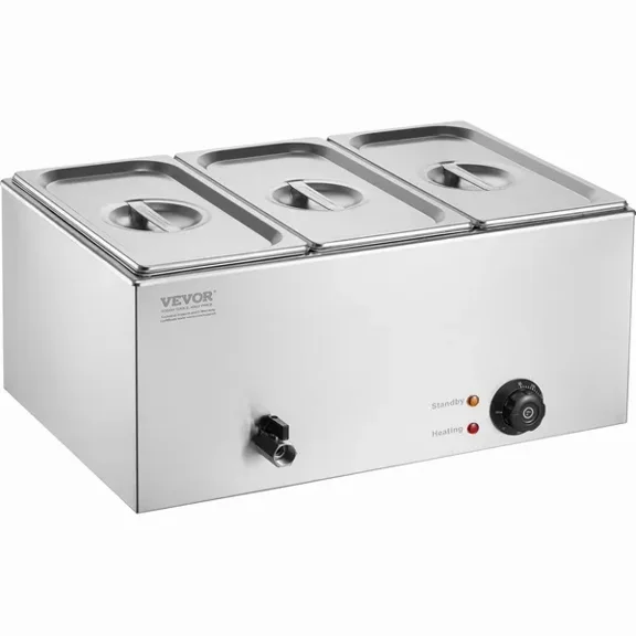 3 Pan Commercial Food Warmer 17.4QT Electric Steam Table 1200W Stainless Steel Buffet Bain Marie with 86-185F Temperature Control for Catering Restaurants Silver