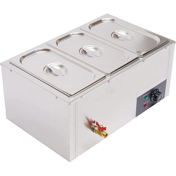 3-Pan Countertop Food Warmer Electric Steam Table For Buffet Commercial Stainless Steel Buffet Warmer Steam With 3 Stainless Steel Covers 110V 850W 7L Large Capacity