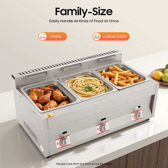 3-Pan Propane Gas Food Warmer Restaurant Tabletop Desktop Countertop Steam Table