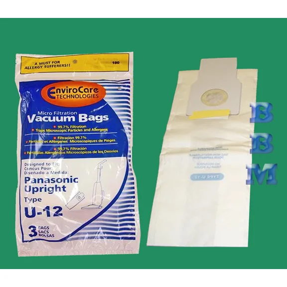 3 Panasonic Type U-12 Mc-V155M Mc-V145M U-6 Allergy Bags Upright Vacuum Cleaner