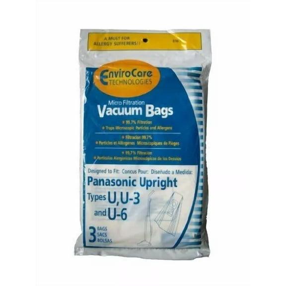3 Panasonic Type U U3 U6 Upright Vacuum Cleaner Microfiltration Bags