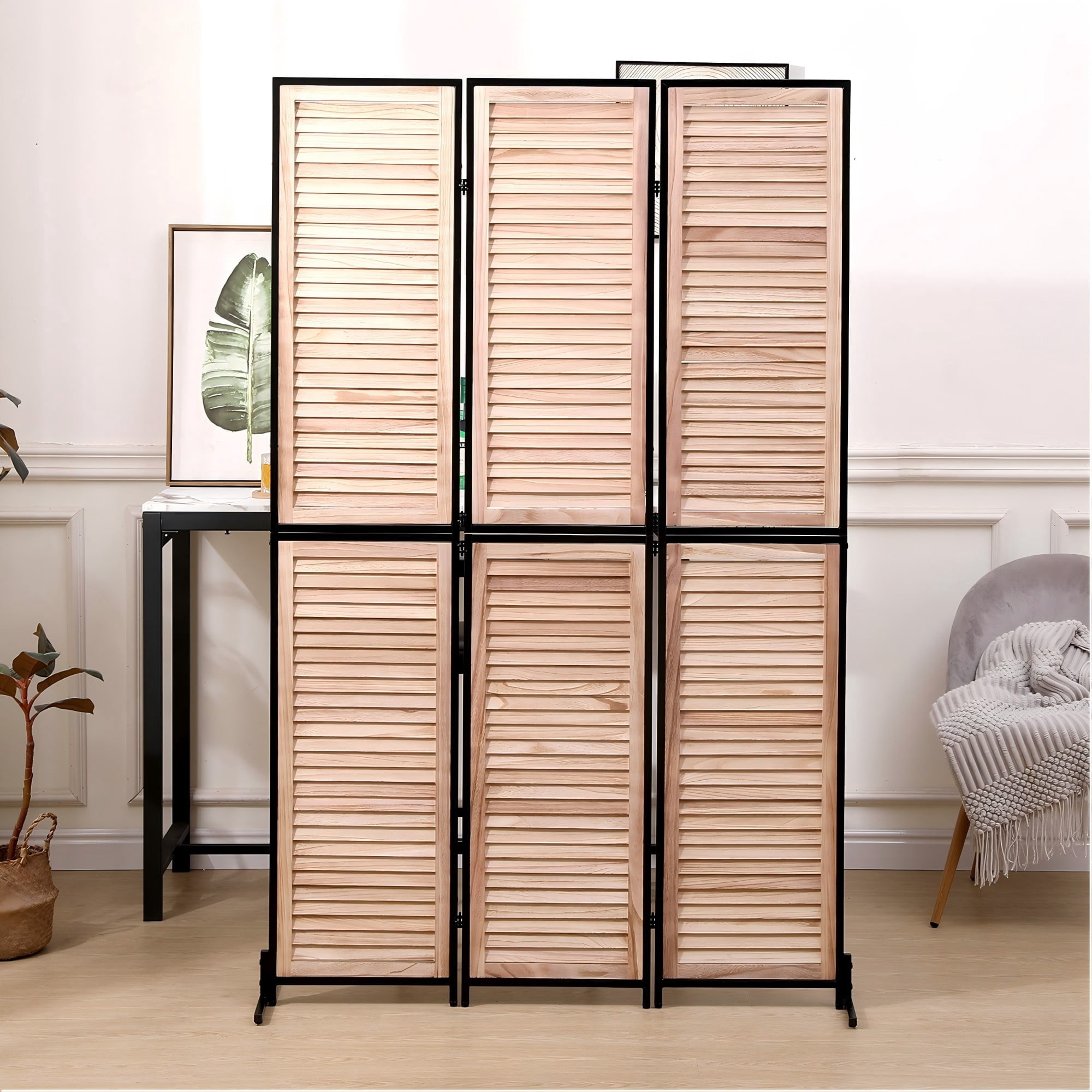 3 Panel 5.9 FT Wooden Room Dividers Folding Privacy Screen Free Standing Room Separation Indoor Wall  Partition Screen for Home Office Bedroom Bathroom, Wood