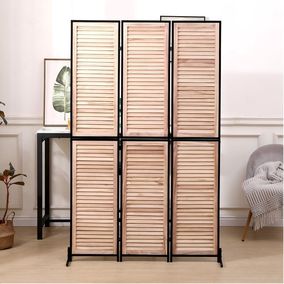 3 Panel 5.9 FT Wooden Room Dividers Folding Privacy Screen Free Standing Room Separation Indoor Wall Partition Screen for Home Office Bedroom Bathroom, Wood