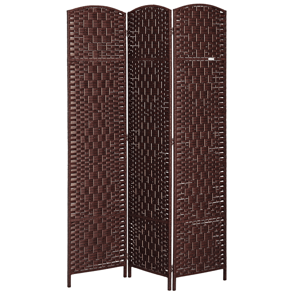 3-Panel 6' Tall Folding Privacy Screen, Freestanding Room Divider, Hand-Woven Paper Rope, Brown