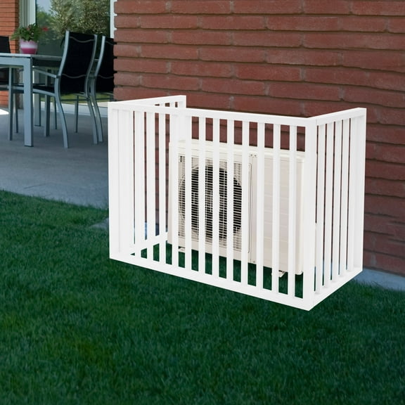 3-Panel AC Fence, 39.37x19.68x27.55in Aluminum Alloy, Welded Weather-Resistant Frame, Spaced Slat Ventilation, Child/Pet Safety Barrier, for Decks/Patios/Backyards