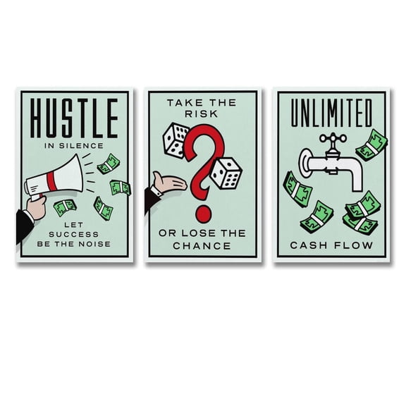 3 Panel Alec-Monopolys Take The Risk Hustle Cash Flow Canvas Wall Art Poster Decorative Bedroom Modern Home Print Picture Artworks Posters 12x18inch(30x45cm)