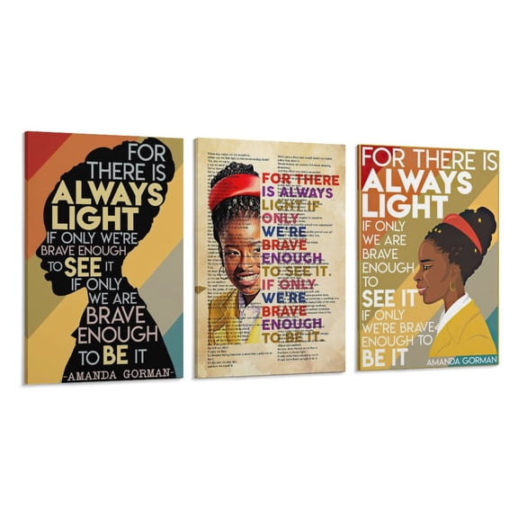 3 Panel Amanda Gorman On Poetry Hill We Climb Poem For There Is Always Light Canvas Poster Wall Art Picture Prints Hanging Photo Gift Decor Home Posters Artworks 12x18inch(30x45cm)