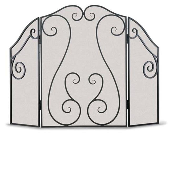 Black Antique Scroll Three-Panel Mesh Fireplace Screen