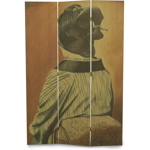 3 Panel Bamboo Folding Screen Painting Room Divider- Japanese Geisha