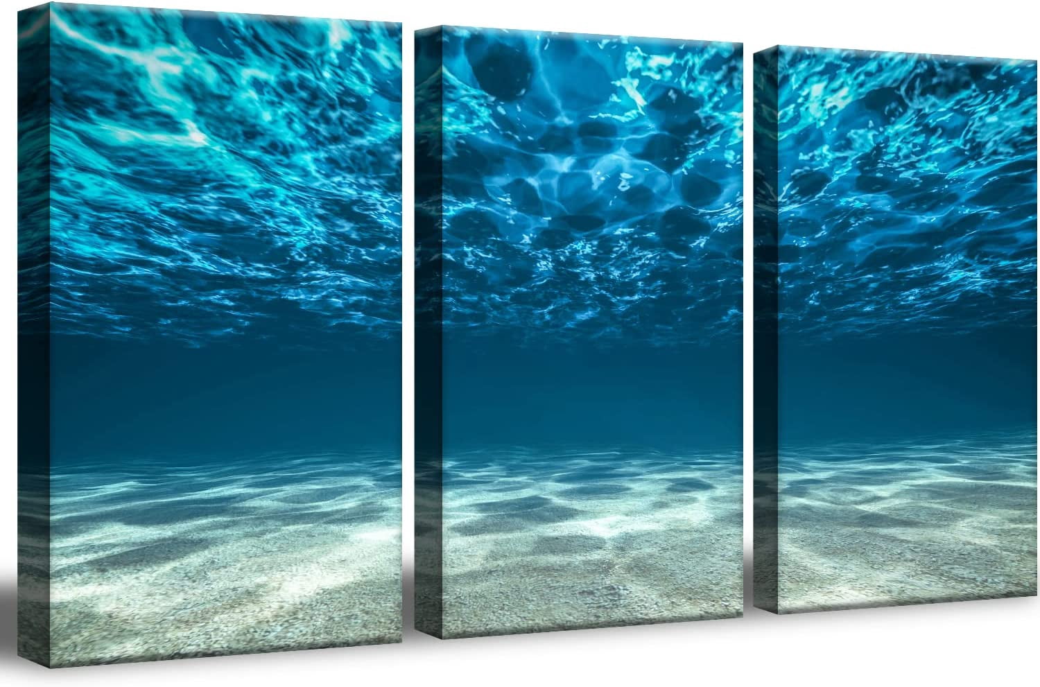 3 Panel Blue Ocean Sea Canvas Wall Art for Living Room,Seaview Bottom ...