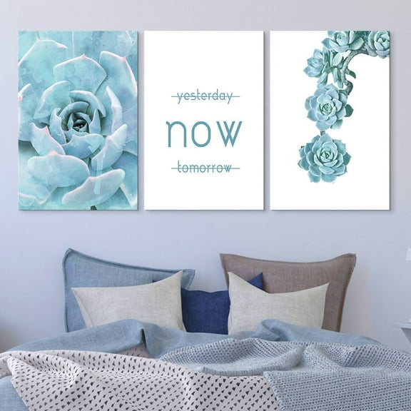 3 Panel Blue Succulent Plant with Inspirational Quotes Gallery 16 x24 x 3 Panels