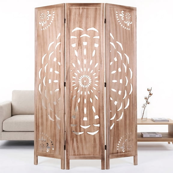3 Panel Boho Cutout Wood Room Divider 67" Tall Foldable Privacy Screen Indoor Partition for Bedroom Home Office & Restaurant