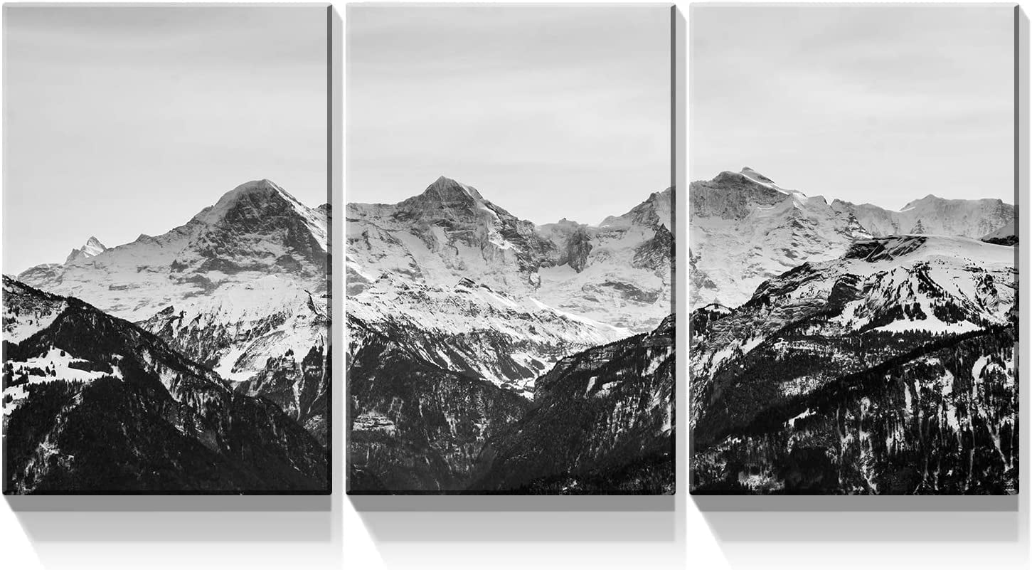3 Panel Canvas Wall Art - Black and White Snow Mountains Wall Decor ...