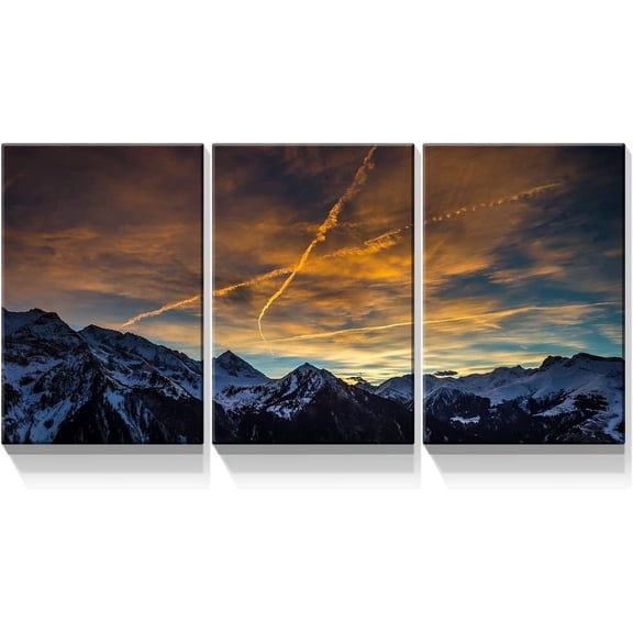 3 Panel Canvas Wall Art Prints - Mountain Landscape in The Sunset Picture on Canvas Prints with Solid Wood Frame for Living Room Home Office Decor Ready to Hang- 12"x16" x 3 Panels