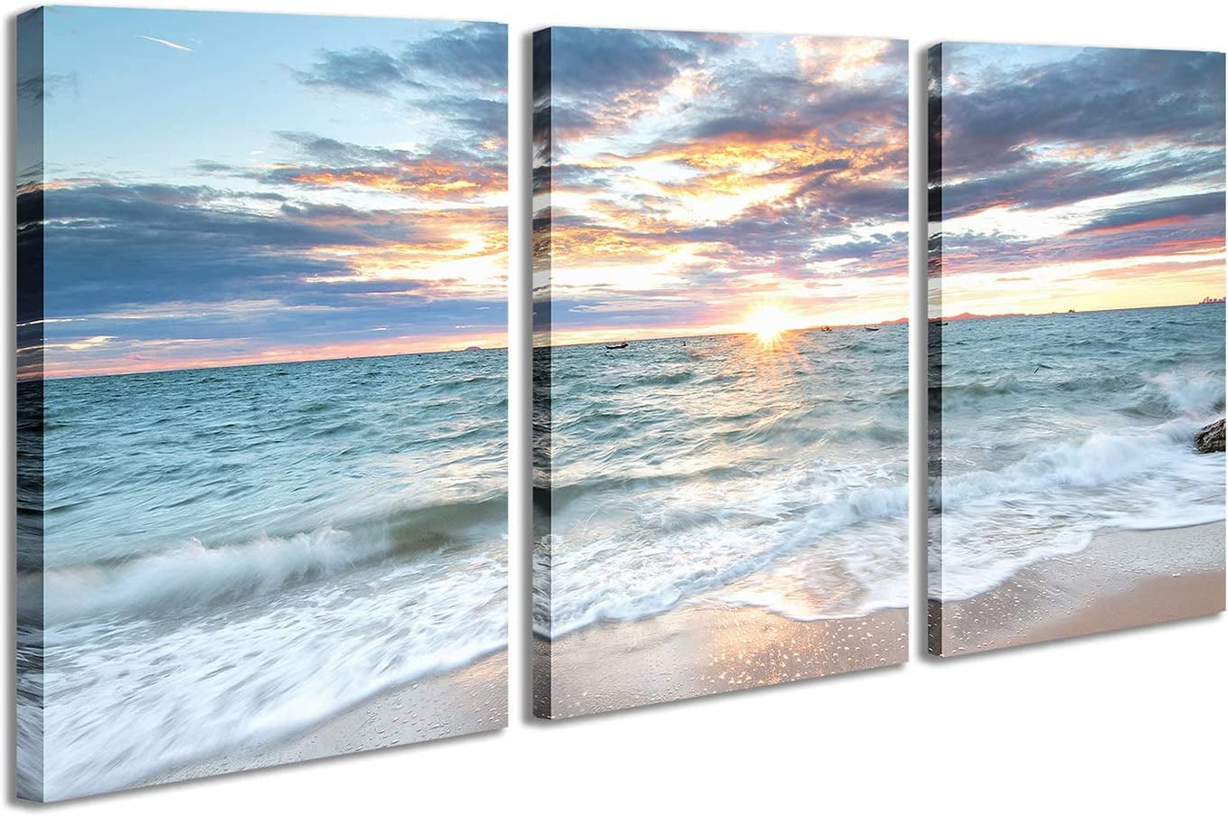 3 Panel Canvas Wall Painting Sunset Colorful Clouds Print Pictures ... - Tidal Wave Beach Wall Decor Ideas