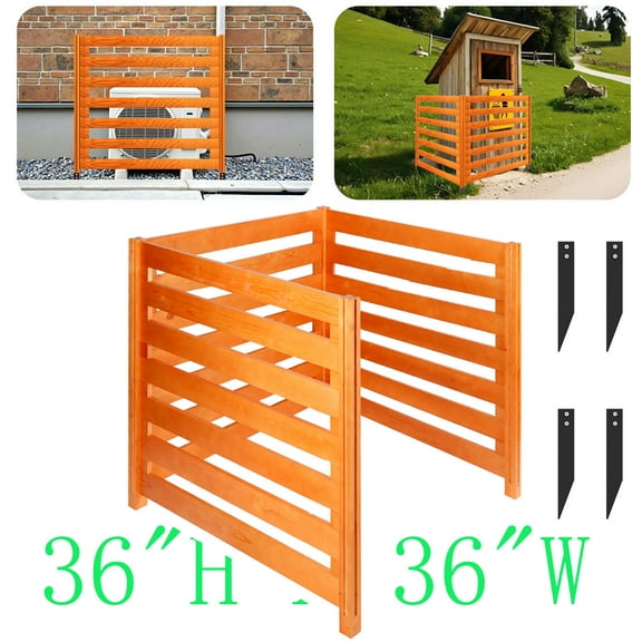 3-Panel No Dig Privacy Fence, 36'' H X 36" W Outdoor Wood Privacy Screens, Air Conditioner Fence with Metal Stakes, Pool Equipment Enclosure for Backyard