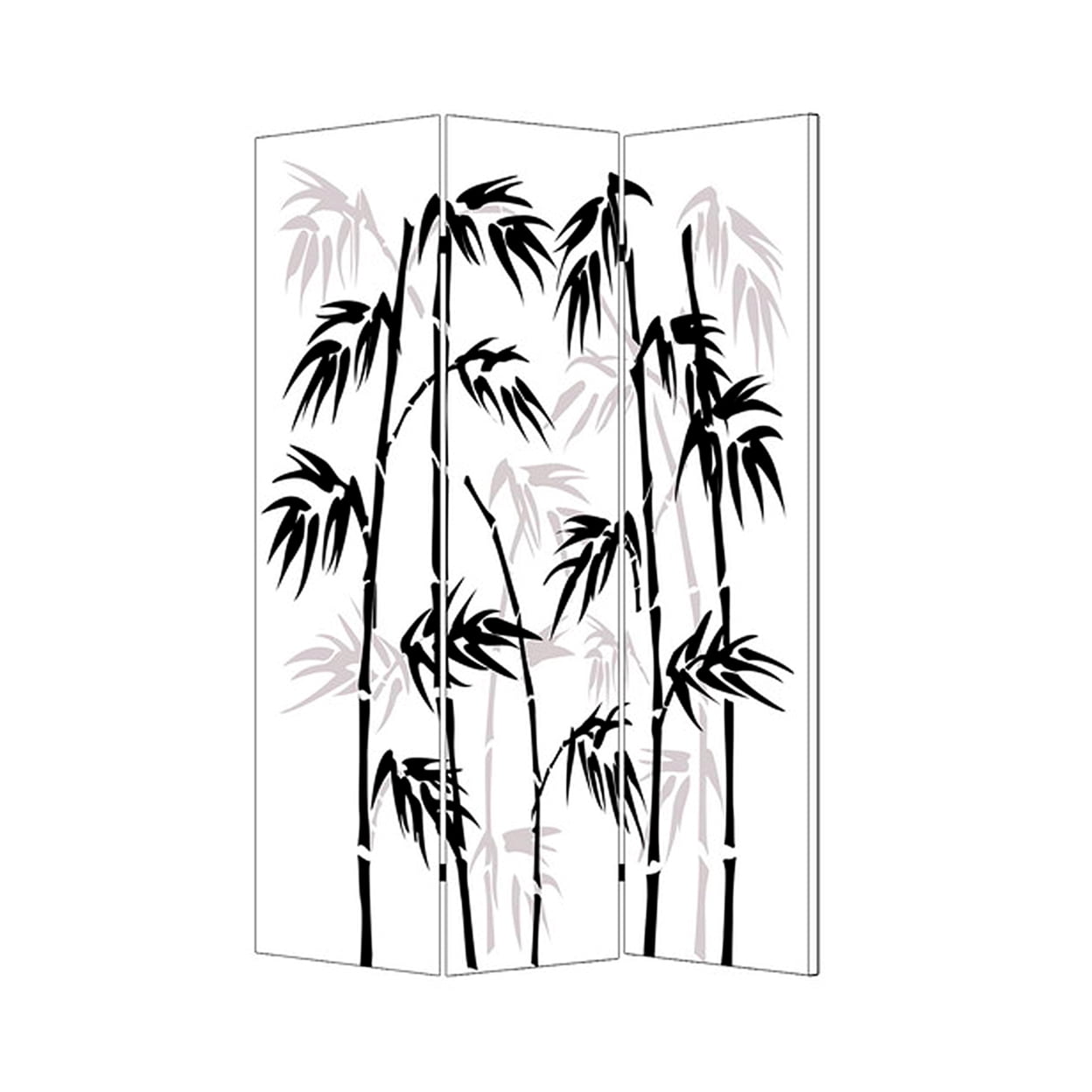 Black and White Bamboo Leaf Print 3-Panel Folding Screen