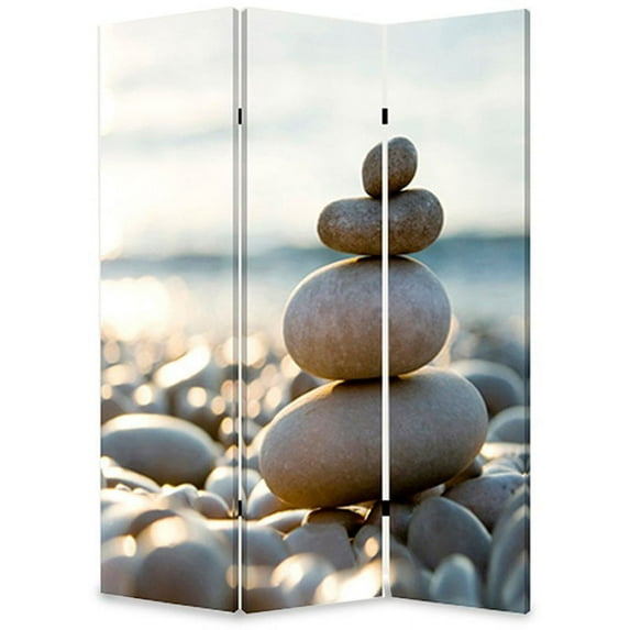 3 Panel Foldable Canvas Screen with Pebble Print in Brown and White