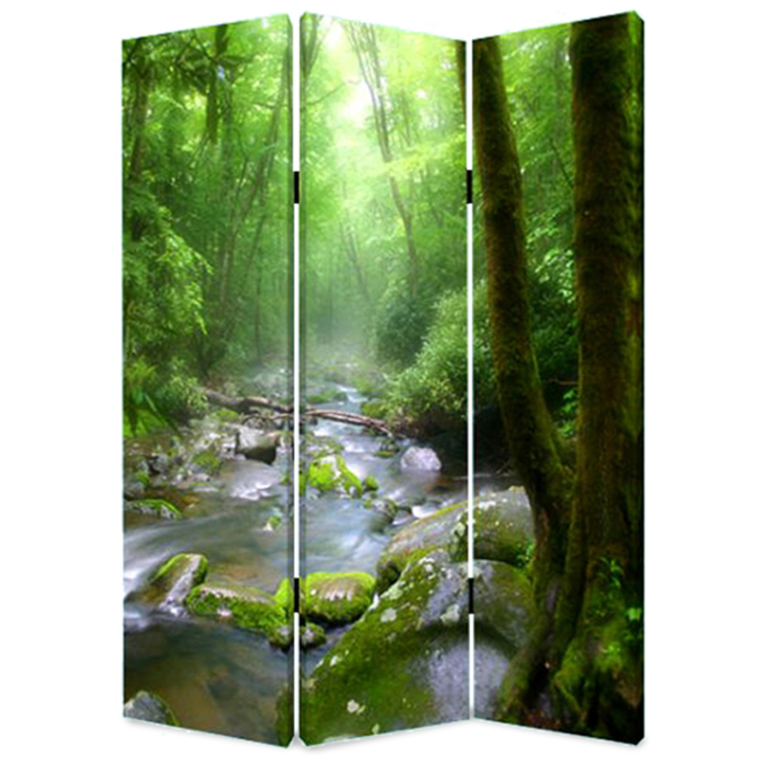 3 Panel Foldable Canvas Screen with Rainforest Print in Green - image 1 of 3