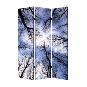 3 Panel Foldable Canvas Screen with Tree Print, Black- Saltoro Sherpi