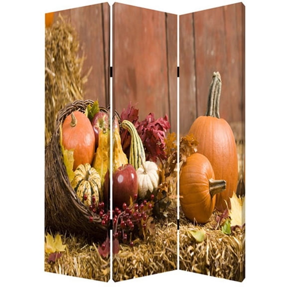 3 Panel Foldable Canvas Screen with Vegetable Still Print in Multicolor