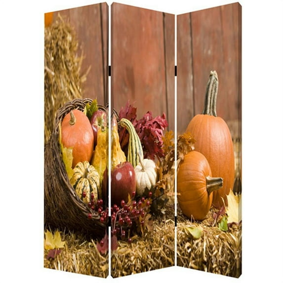 3 Panel Foldable Canvas Screen with Vegetable Still Print in Multicolor